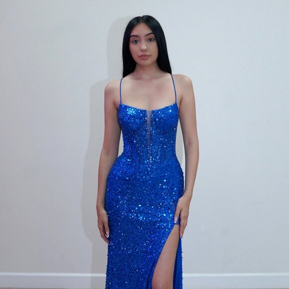 New Sheath Cocktail Long Dress w/ Straight Across Neck & Lace Up Back JT2730H - Picture 1 of 8